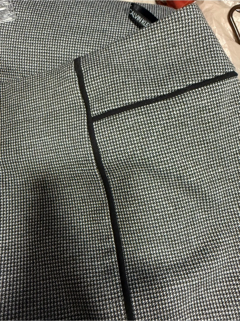 Calvin Klein Black-and-White Houndstooth Skirt with Black Piping